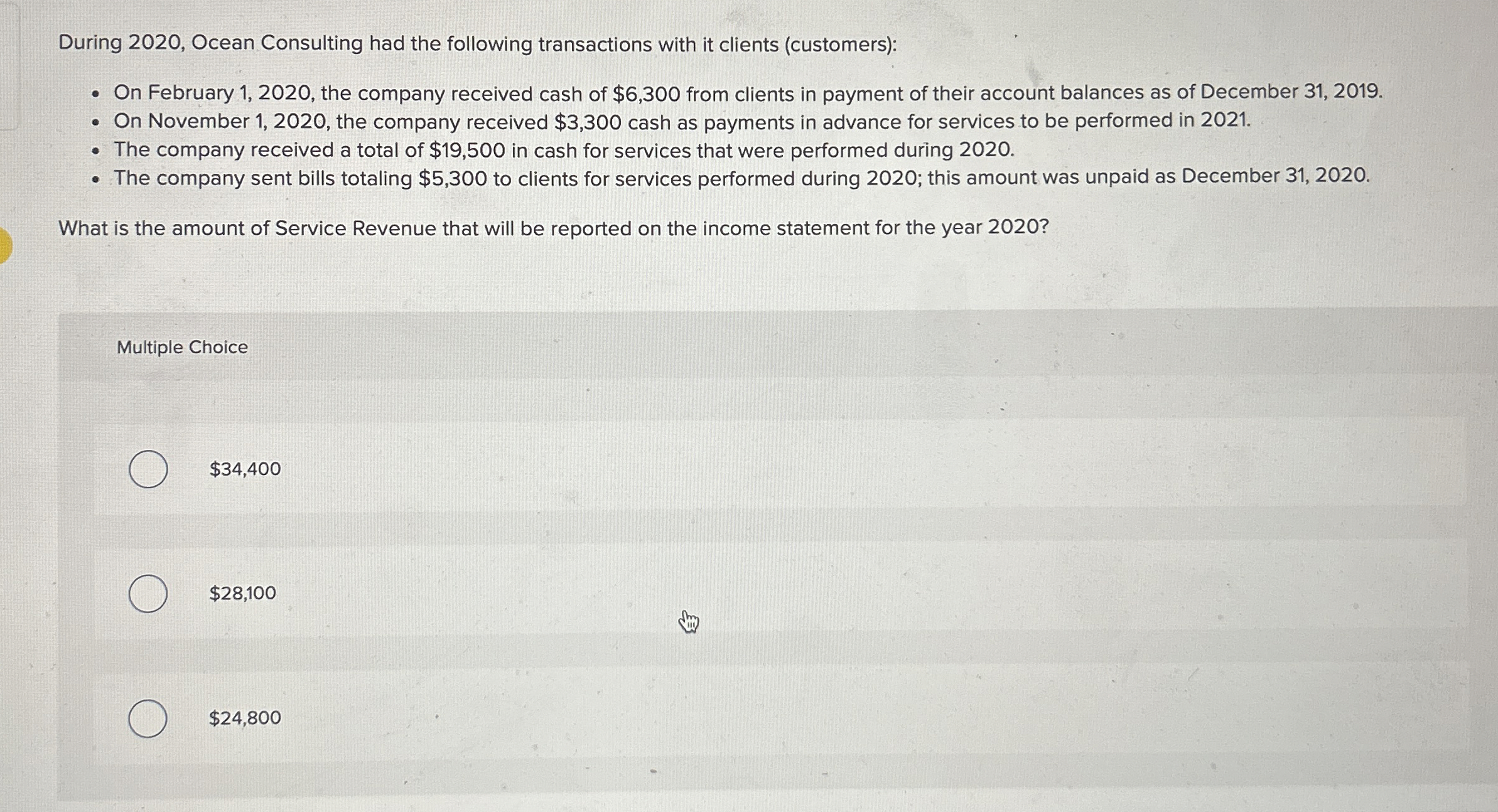  During 2020, Ocean Consulting had the following transactions with it clients