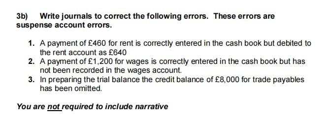  3b) Write journals to correct the following errors. These errors are