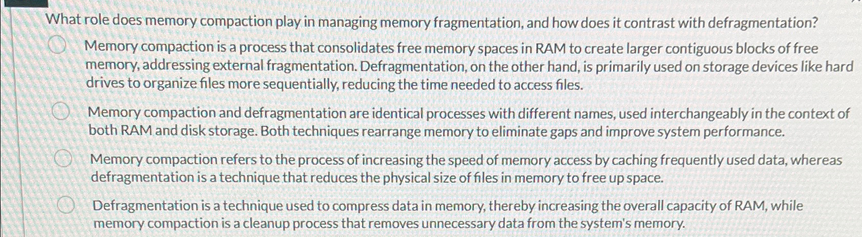  What role does memory compaction play in managing memory fragmentation, and