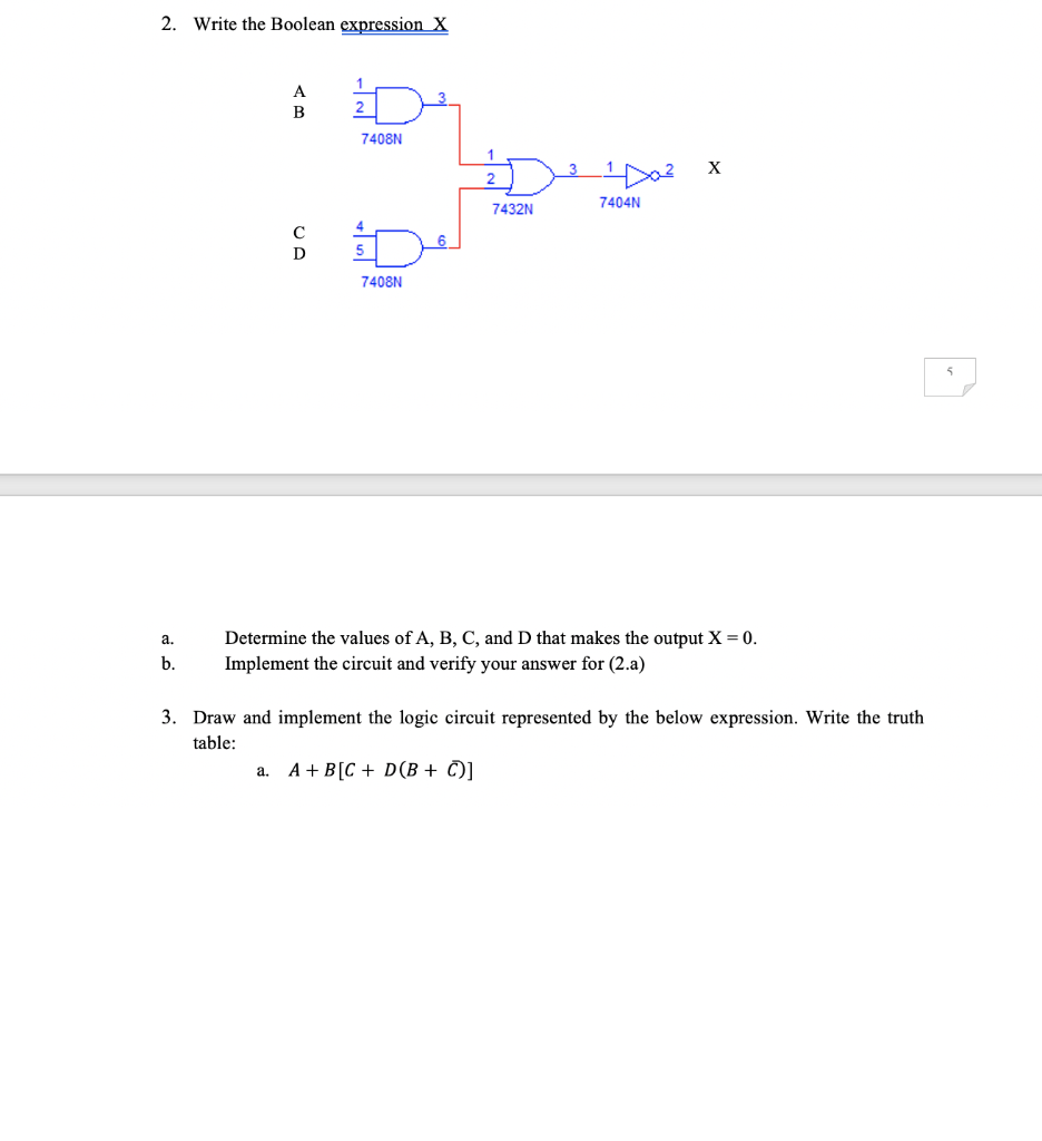  2. Write the Boolean expression X A B 7408N 1 3
