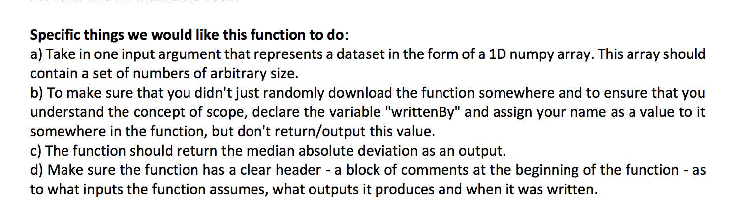  Python Code Please Specific things we would like this function to