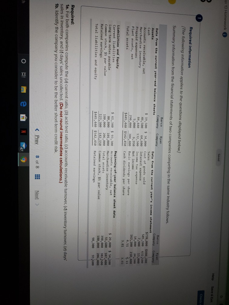 ter 13 Homework Saved Help Save 3 En Check Required information