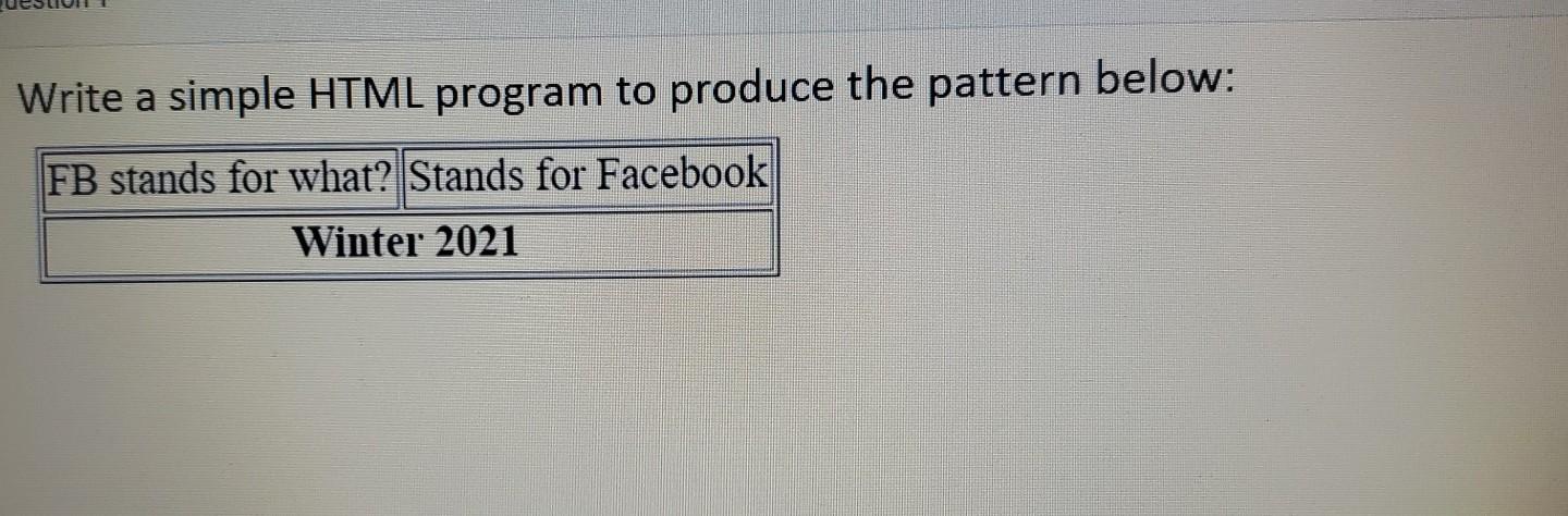  Write a simple HTML program to produce the pattern below: FB