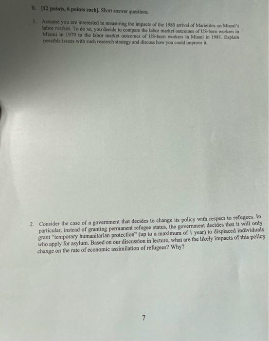  8. [12 points, 6 points eacb], Short answer questions. 1. Assume