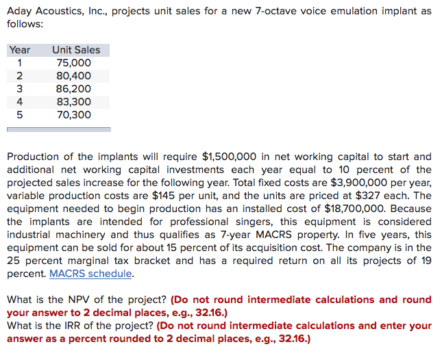  Aday Acoustics, Inc., projects unit sales for a new 7-octave voice