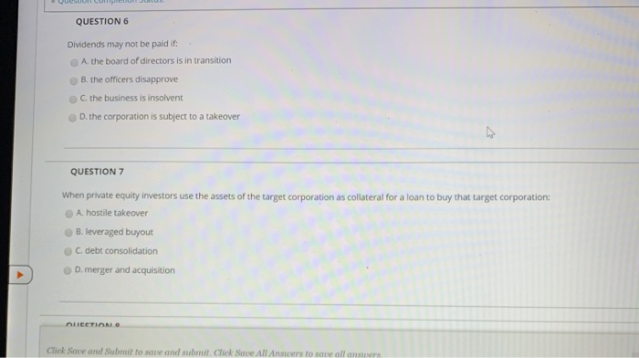  QUESUOI COM. U S . QUESTION 6 Dividends may not be