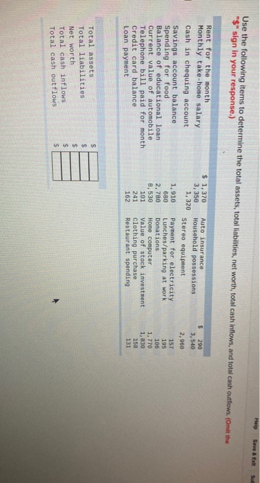  Help Save & E Sut Use the following items to determine