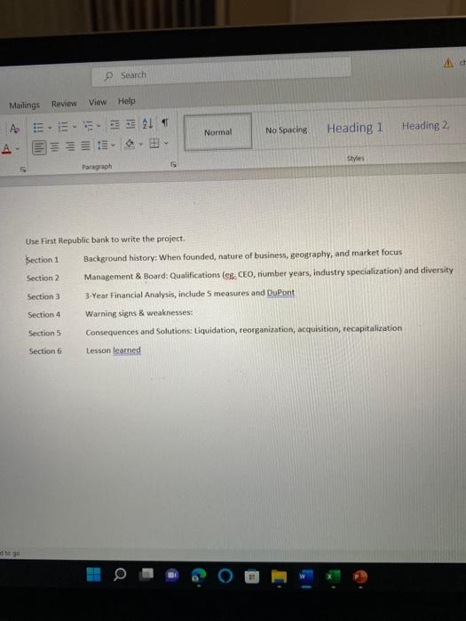  Use First Republic bank to write the project. Section 1 Background