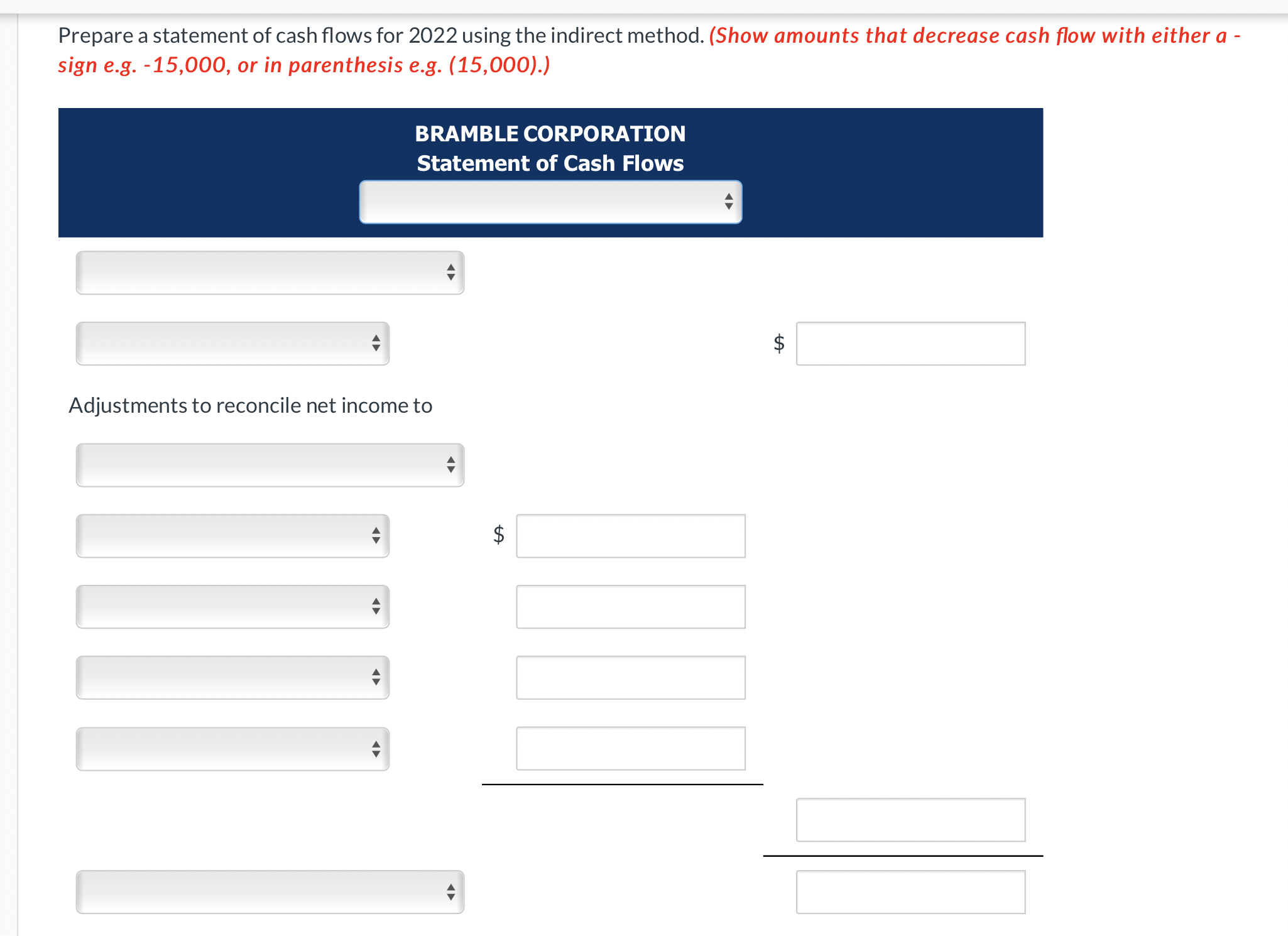 income was $18,750. Dividends declared and paid were $15,000. 2. Equipment which