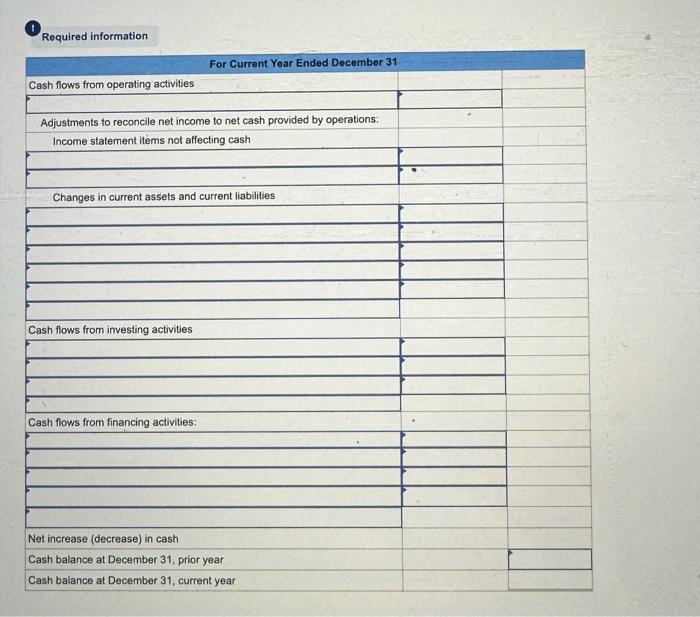 year income statement, comparative balance sheets, and additional information follow. For the