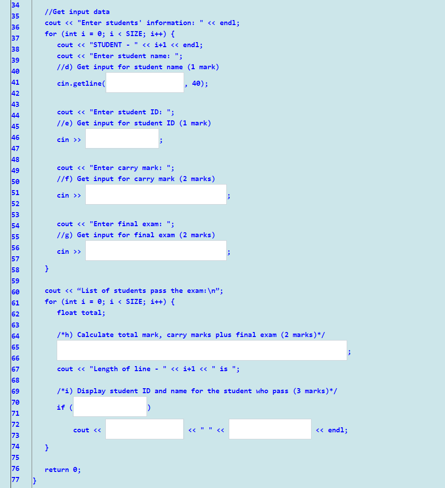 the information of 40 students using structures. Declare a structure to represent
