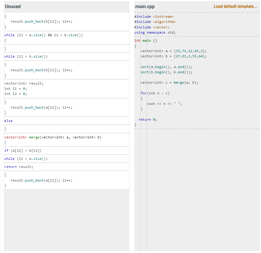  12.6.4: Write a function that merges two previously sorted vectors, and