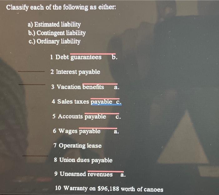 prepare working notes Classify each of the following as either: a) Estimated