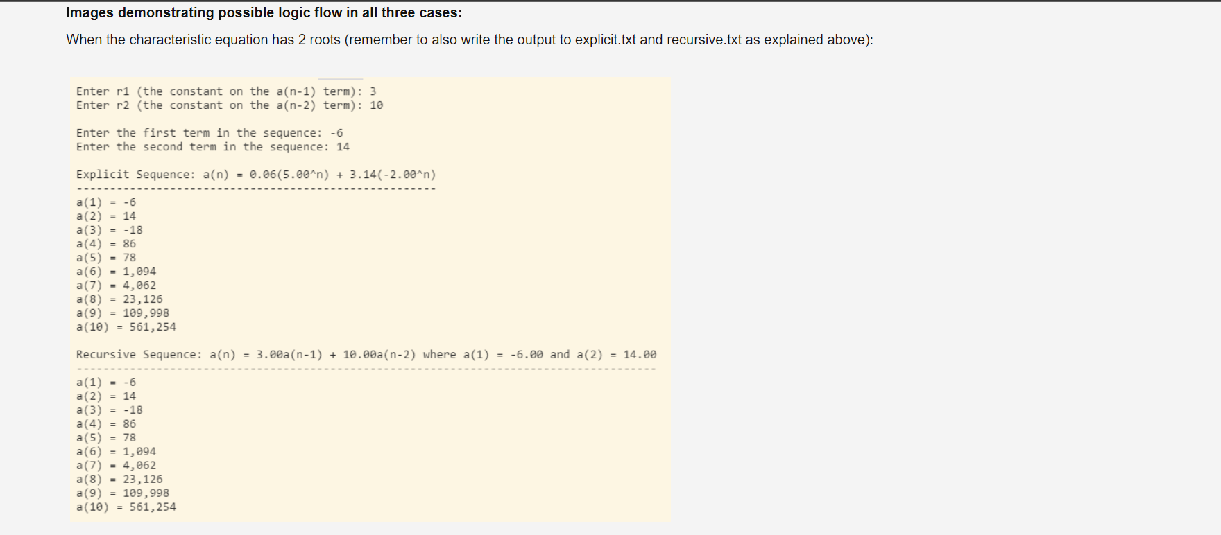 data to store all of the characteristics of the recursive sequence and