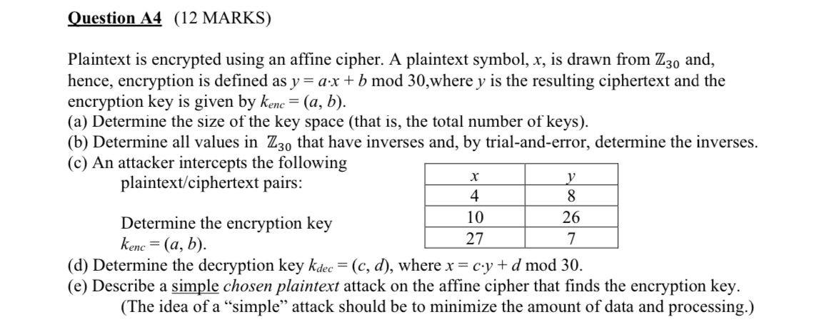 Solve all parts a,b,c,d & e step by step Plaintext is encrypted