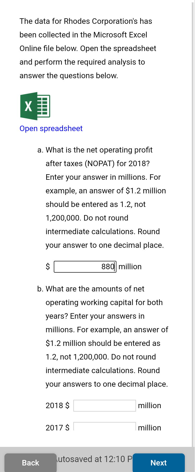 Free Cash Flows The data for Rhodes Corporation's has been collected in