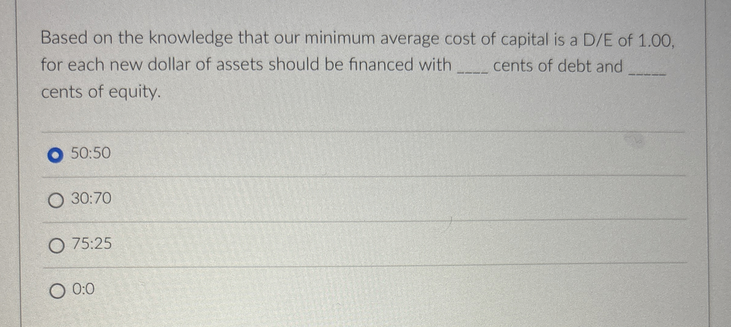  Based on the knowledge that our minimum average cost of capital