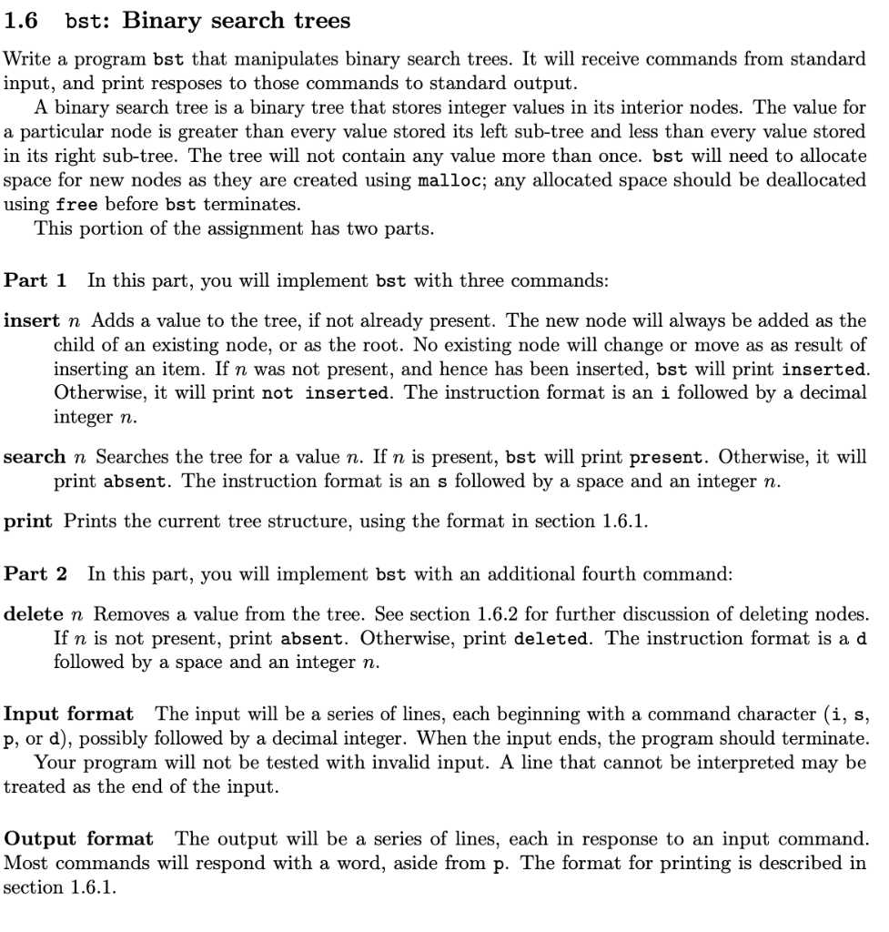How would you program this in C 1.6 bst: Binary search trees