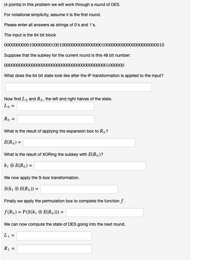  (4 points) In this problem we will work through a round