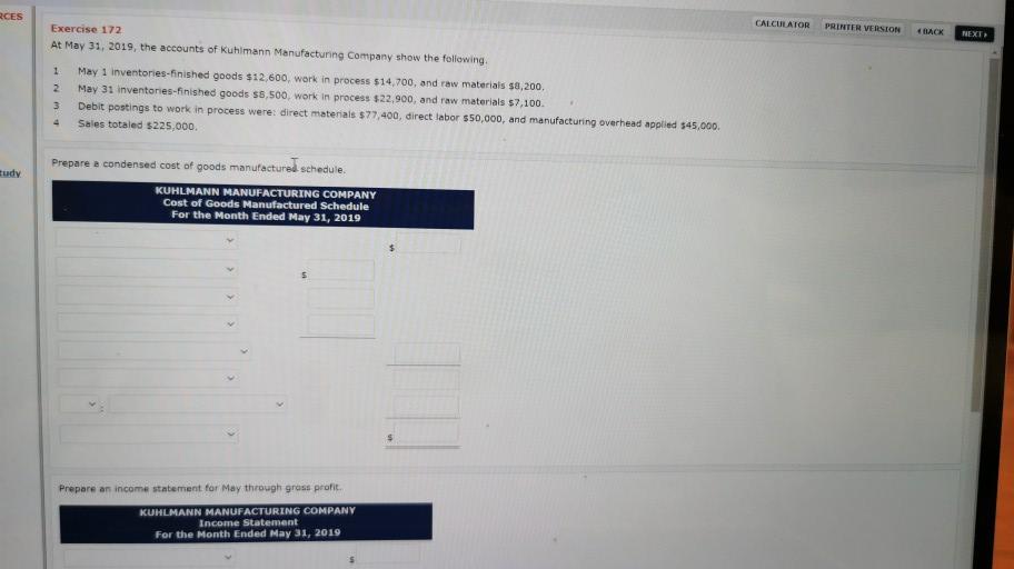  With explaination plz RCES CALCULATOR PRINTER VERSION BACK Exercise 172 At