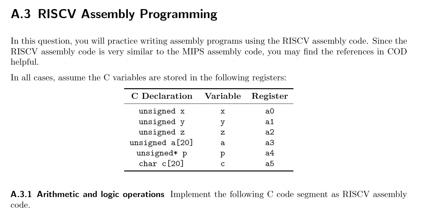  A.3 RISCV Assembly Programming In this question, you will practice writing