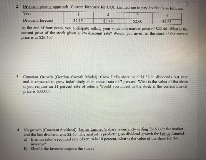  2. Dividend pricing approach: Current forecasts for UOC Limited are to