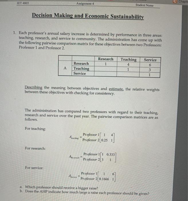  IET 480 Assignment C c Chapter Student Name Decision Making and
