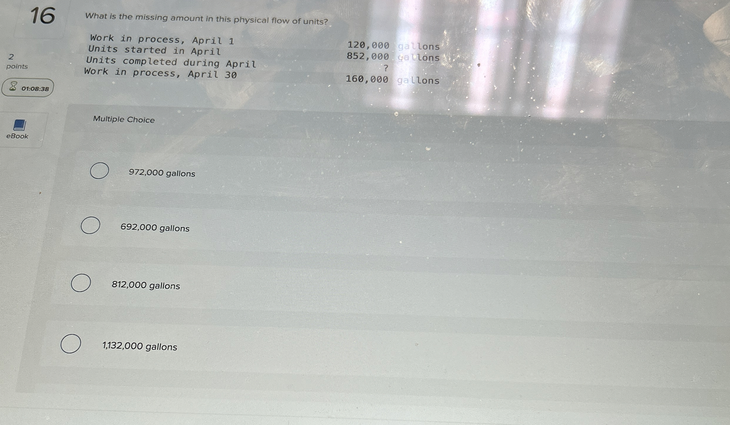  16 What is the missing amount in this physical flow of