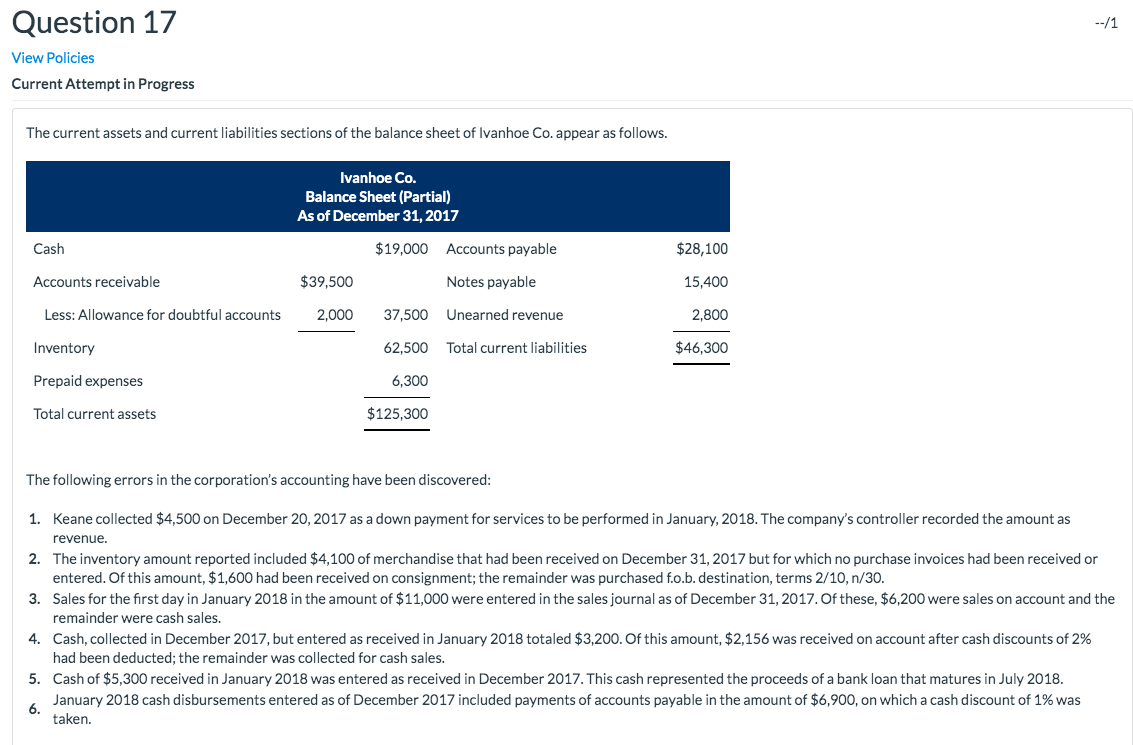  correct the wrong answer Question 17 --/1 View Policies Current Attempt