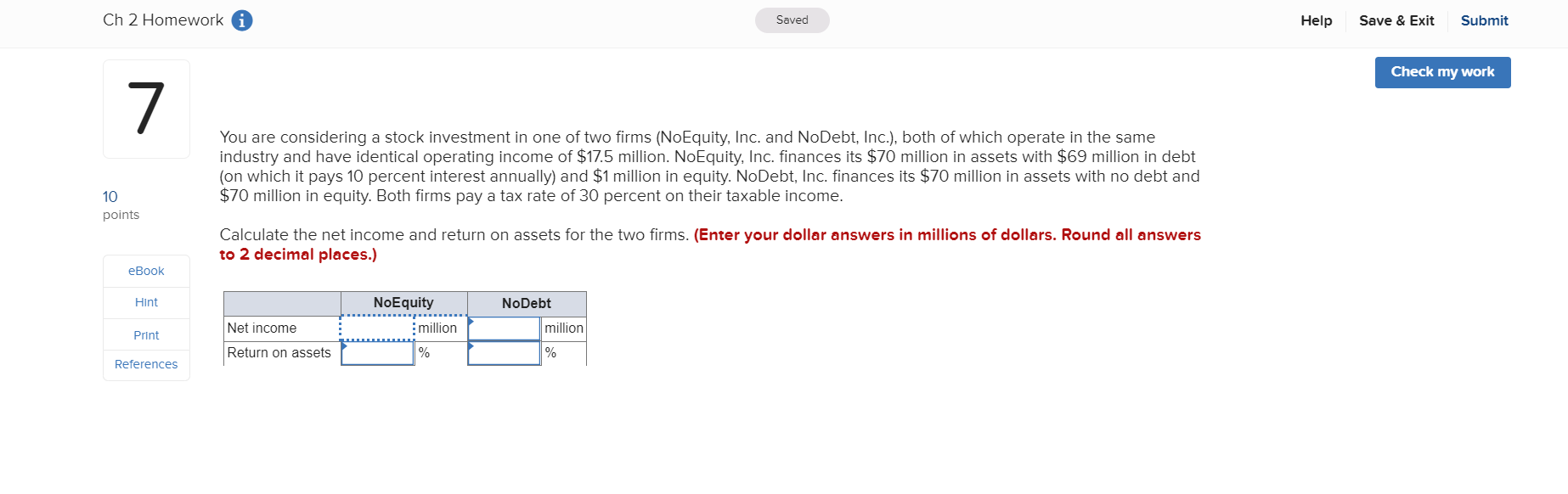  Ch 2 Homework 6 Saved Help Save & Exit Submit Check
