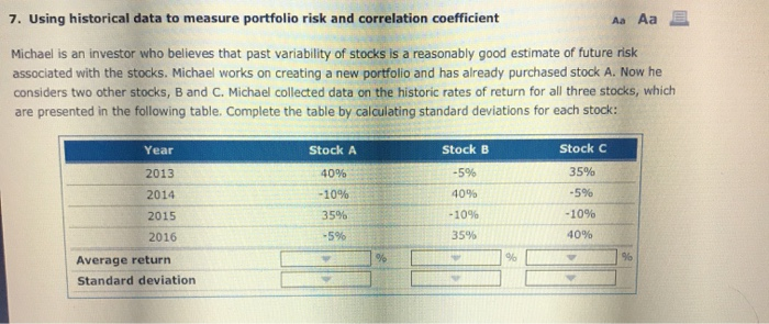  7. Using historical data to measure portfolio risk and correlation coefficient