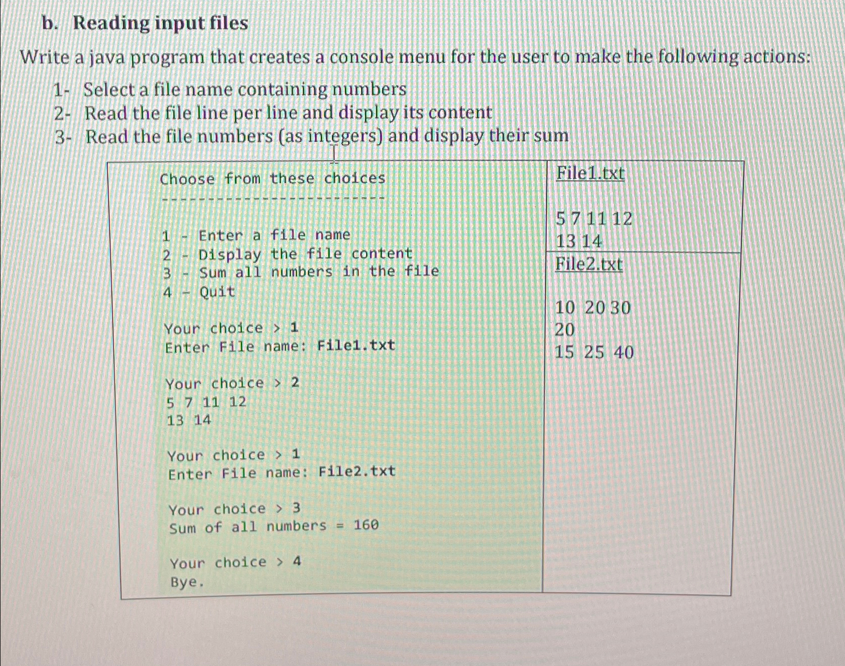  b. Reading input files Write a java program that creates a