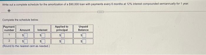  Write out a complete schedule for the amortization of a $90,000