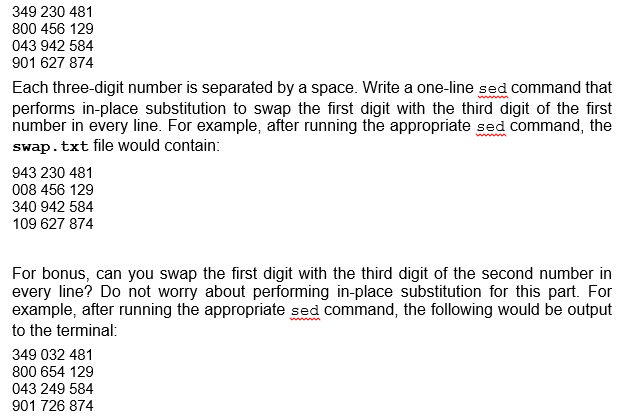 http://www.grymoire.com/Unix/Sed.html useful a) Write a one-line sed command that will replace all