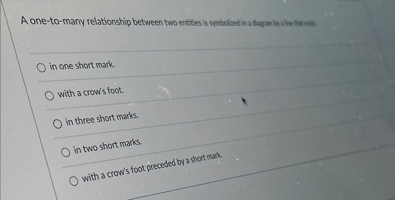  A one-to-many relationship between two entities is symbolized in a diagem