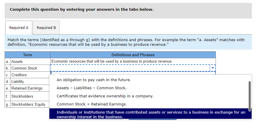  Match the terms (identified as a through g) with the definitions
