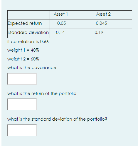 USE FOUR DIGIT NUMBERS . Asset 1 Asset 2 0.05 0.045