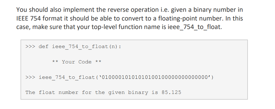 write code in python You should also implement the reverse operation i.e.