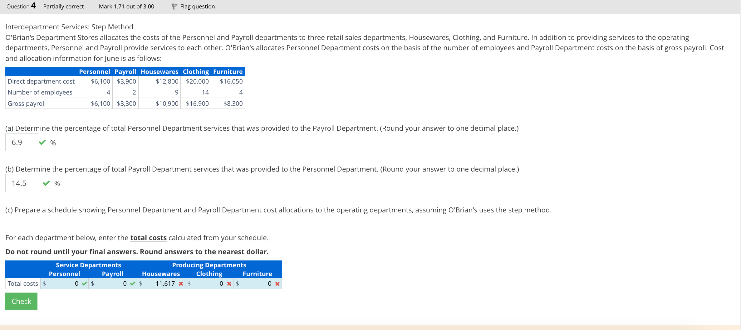  Interdepartment Services: Step Method and allocation information for June is as