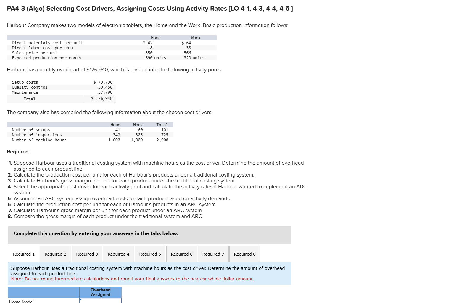  PA4-3(Algo) Selecting Cost Drivers, Assigning Costs Using Activity Rates [LO 4-1,4-3,4-4,4-6]