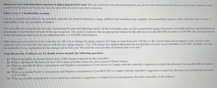  Please post your own discussion response to Ethics Case 1 here