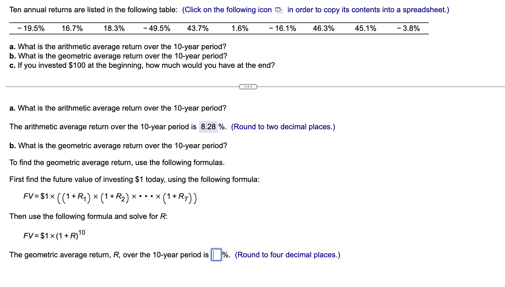 Need help with B and C a. What is the arithmetic average