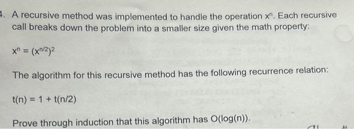  A recursive method was implemented to handle the operation xn. Each