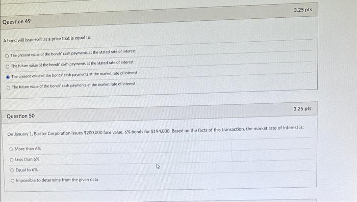  A bond will issue/sell at a price that is equal to:
