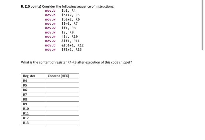 the assembly directives shown below. Show the content of relevant regions of