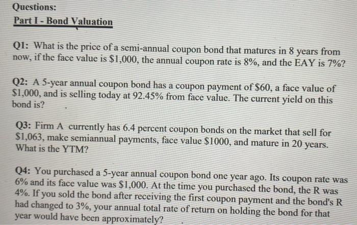  please answer part 1 type the answers with steps please Questions: