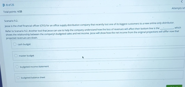  Total points: 425 Scenario 9.2. lesse is the chief financial officer