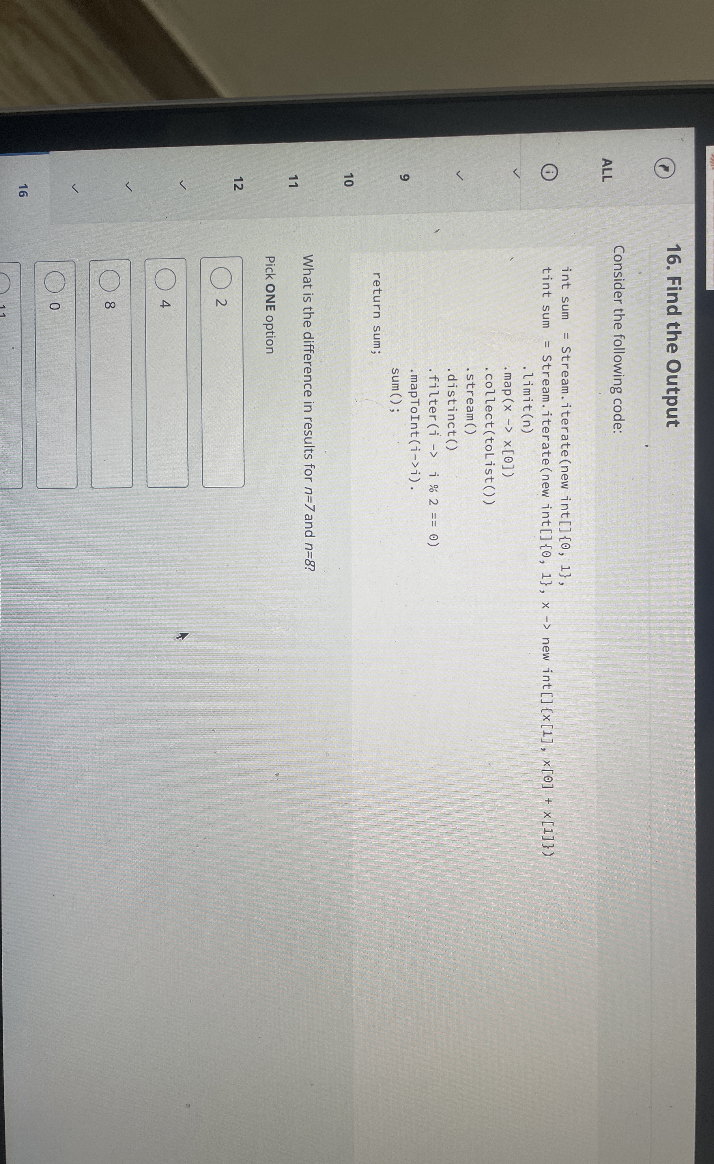  Find the Output ALL Consider the following code: (i) int sum