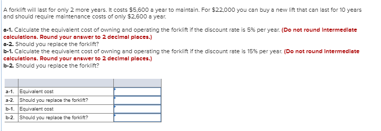  A forklift will last for only 2 more years. It costs