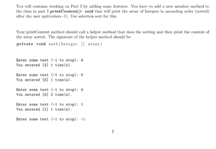 line of integer. If the user enters the integer, the program should